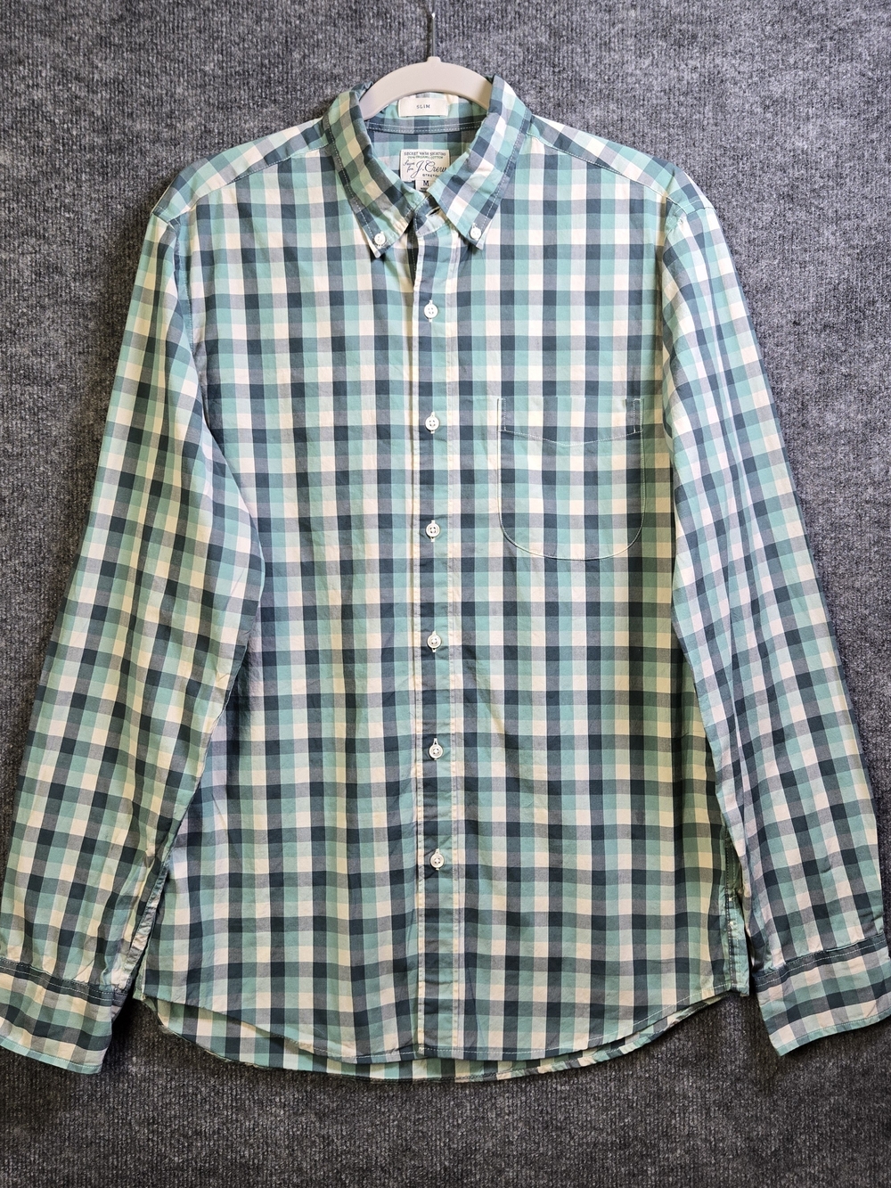 J Crew Shirt Mens M Green Gray Organic Cotton Slim Long Sleeve Button Down